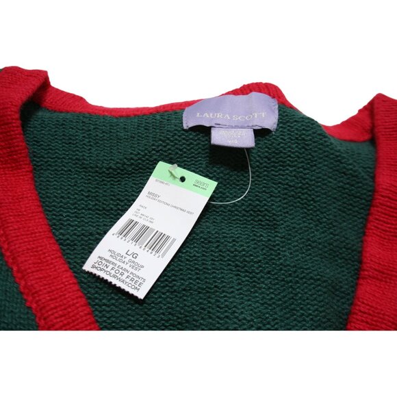 VTG Laura Scott Ugly Christmas Sweater Vest Womens L NWT Holiday Grannycore - Picture 3 of 8